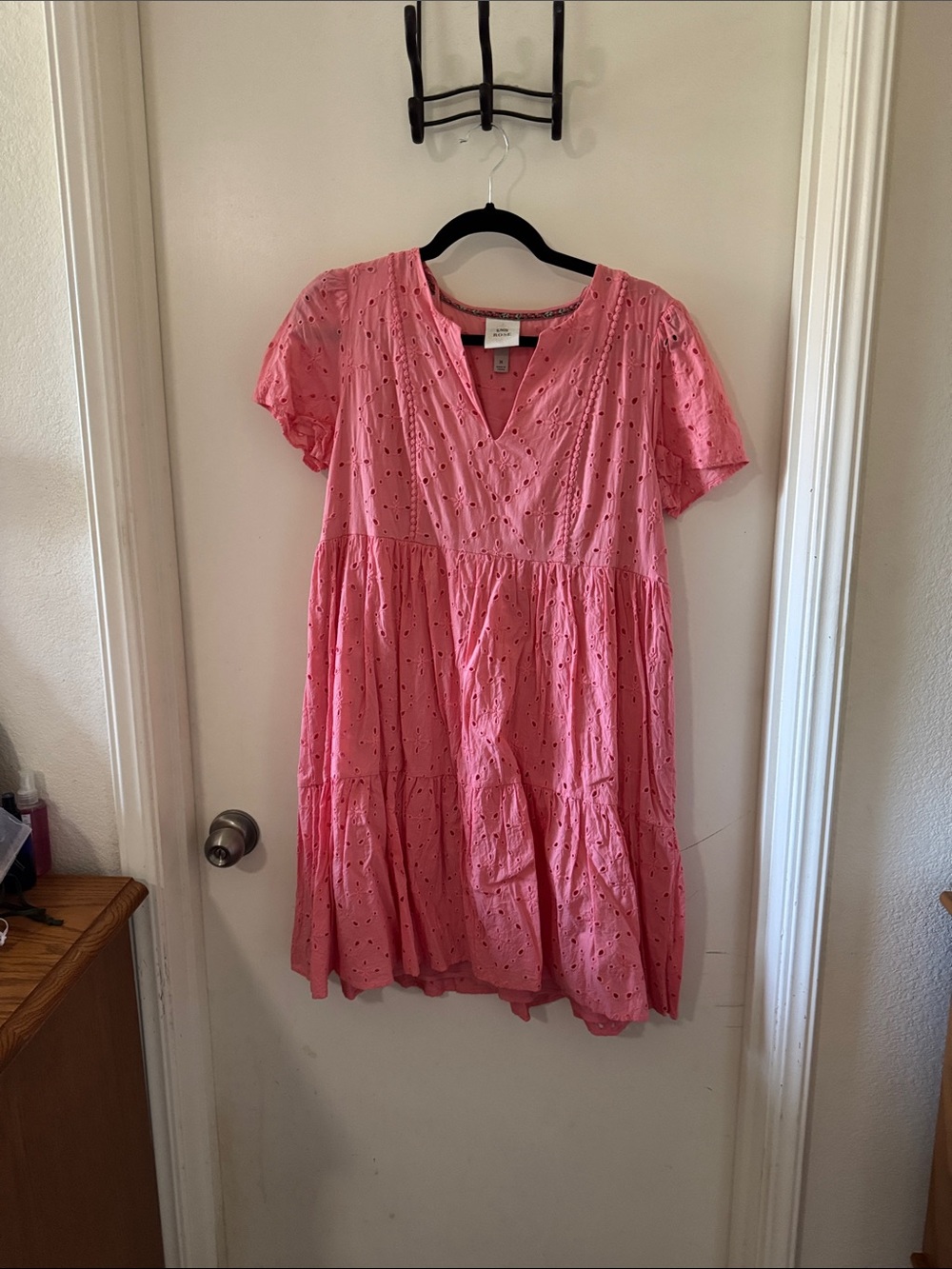 Knox Rose Pink Eyelet V-Neck Tiered Casual Dress